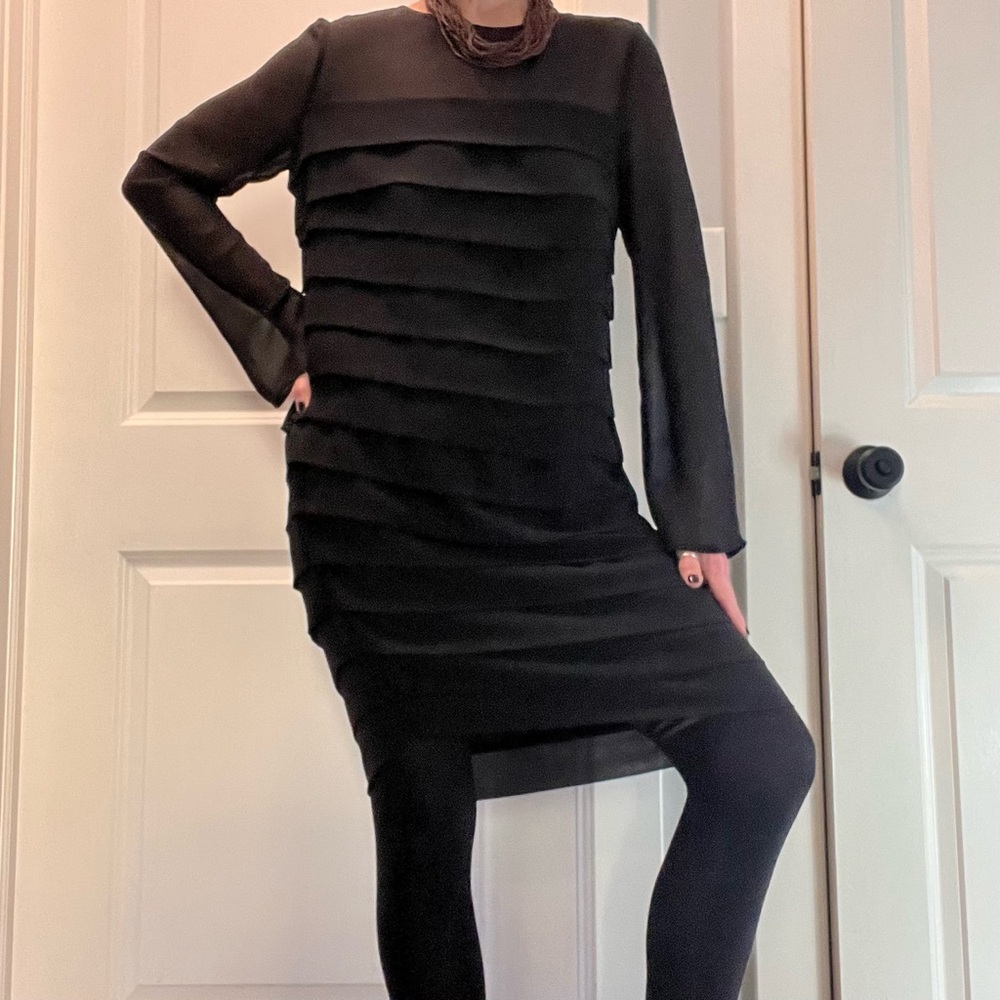 Max Studio Black Sheer Long Sleeve Midi Dress. Size S